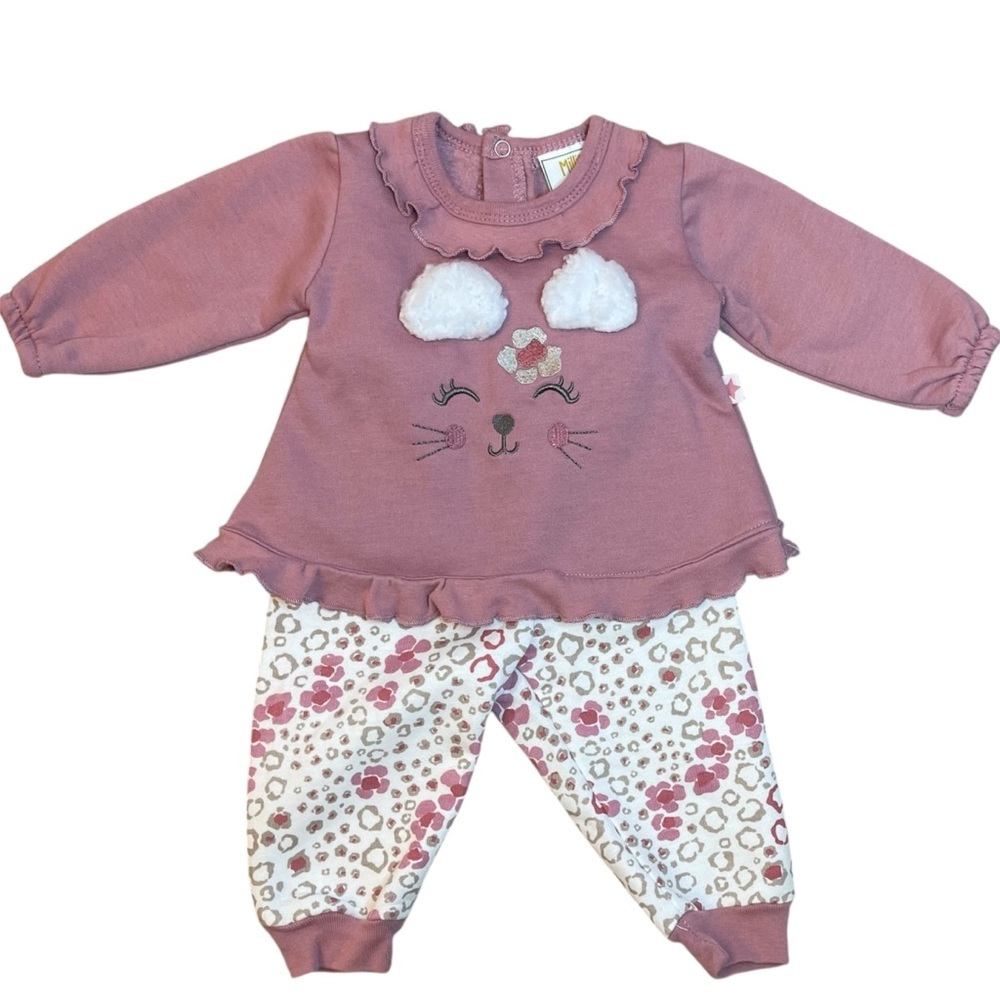 Millie & Myles 3–6M Animal Appliqué Ruffle Top & Leopard Joggers Set